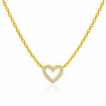 Gold-plated necklace with cubic zirconia heart pendant on chain