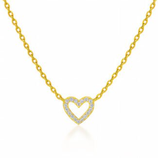 Gold-plated necklace with cubic zirconia heart pendant on chain