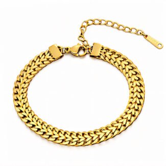 18K gold-plated stainless steel double-row chain bracelet with adjustable clasp