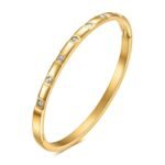 Gold-plated stainless steel bangle with cubic zirconia stones