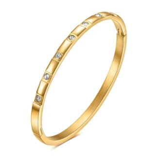 Gold-plated stainless steel bangle with cubic zirconia stones