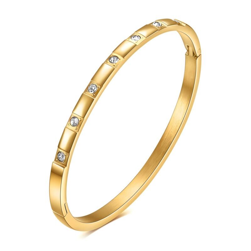 Gold-plated stainless steel bangle with cubic zirconia stones