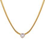 Gold-plated chain necklace with heart-shaped cubic zirconia pendant