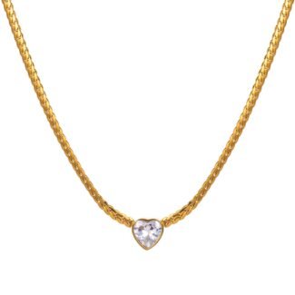 Gold-plated chain necklace with heart-shaped cubic zirconia pendant