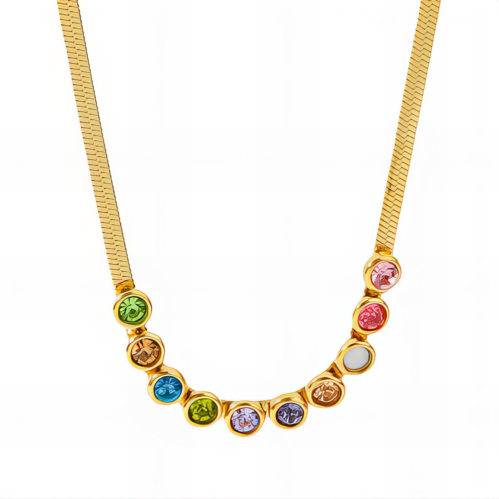 image_0-21.jpg Gold plated necklace with colorful cubic zirconia stones arranged in a row