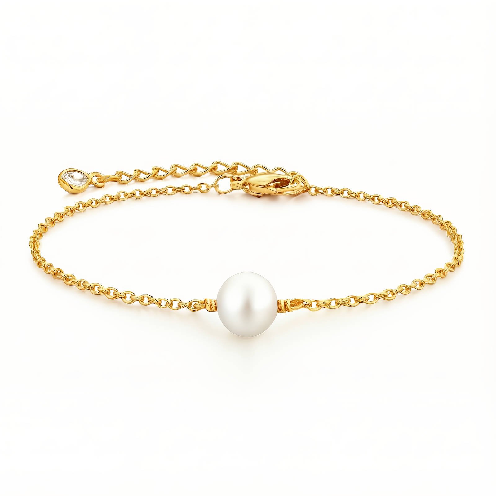 image_0-22.jpg Gold-plated chain bracelet with single imitation pearl centerpiece and adjustable length