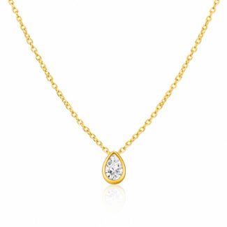 Gold necklace with teardrop cubic zirconia pendant on chain