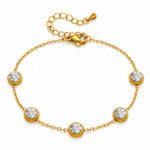 Gold-plated bracelet with five cubic zirconia stones and adjustable chain