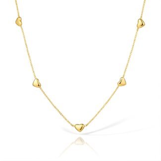 Gold stainless steel necklace with multiple heart-shaped accents on a delicate chain