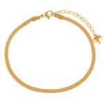 Gold herringbone chain bracelet with adjustable extension and heart charm
