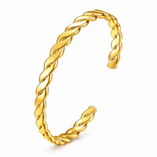 Twisted gold-plated stainless steel cuff bracelet with open adjustable design