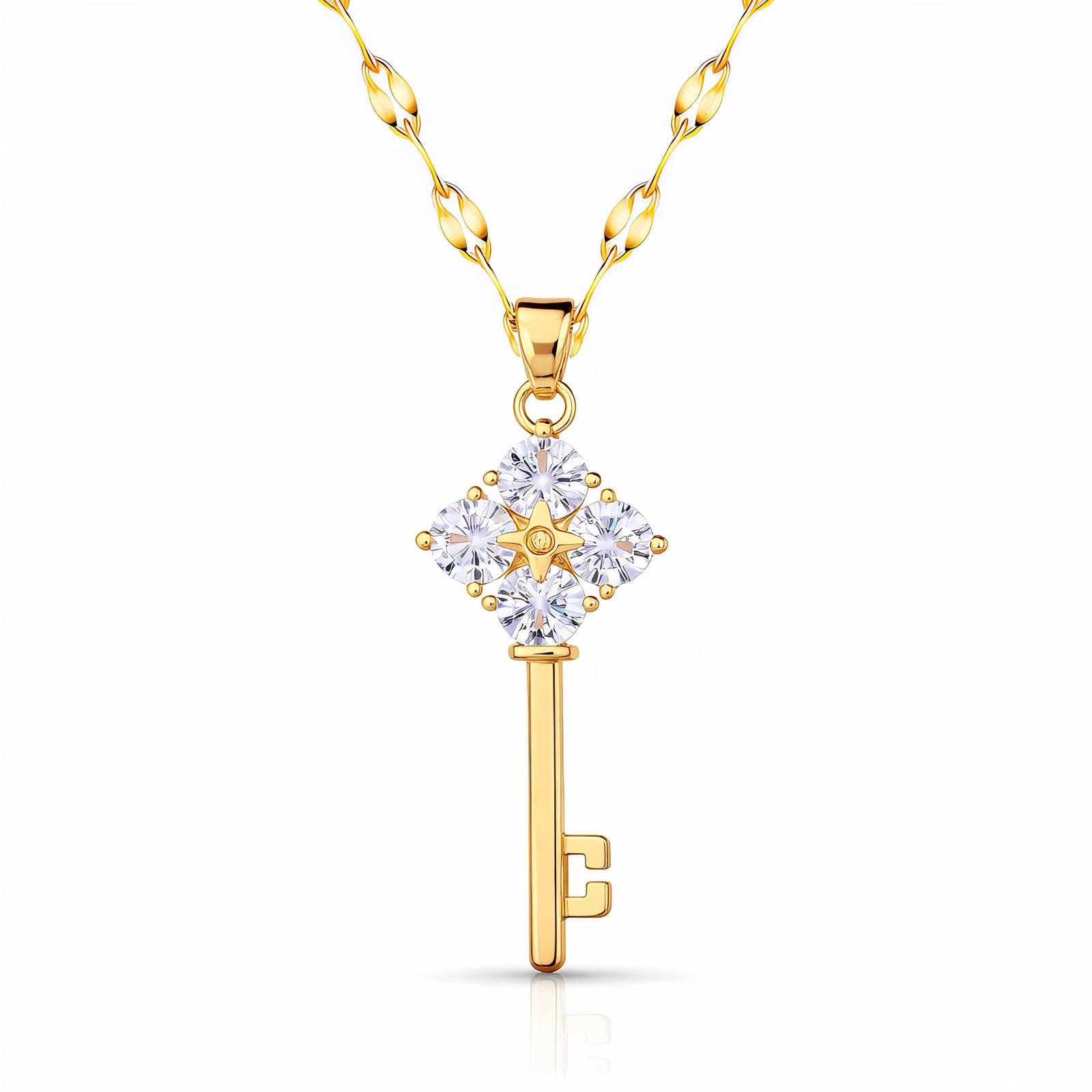 image_0-4.jpg Gold key pendant necklace with cubic zirconia and star detail