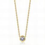 Gold-plated necklace with round cubic zirconia solitaire pendant on a fine chain
