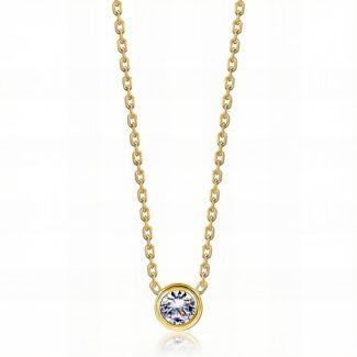 Gold-plated necklace with round cubic zirconia solitaire pendant on a fine chain