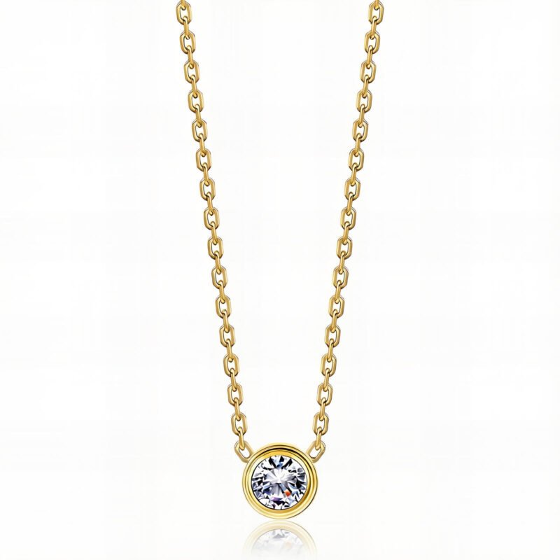 Gold-plated necklace with round cubic zirconia solitaire pendant on a fine chain