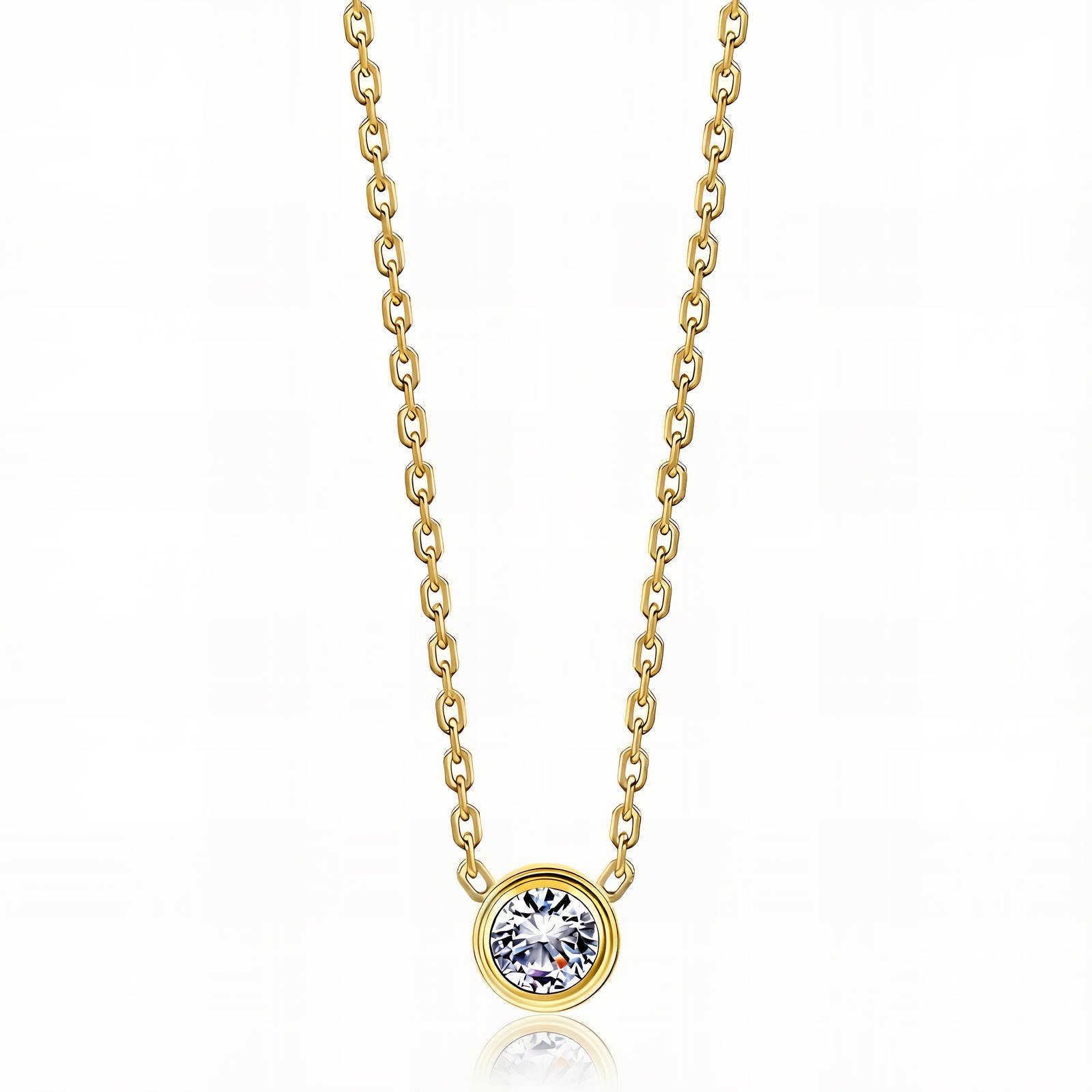 image_0-7.jpg Gold-plated necklace with round cubic zirconia solitaire pendant on a fine chain