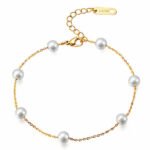 18K gold chain bracelet with white pearls and adjustable clasp