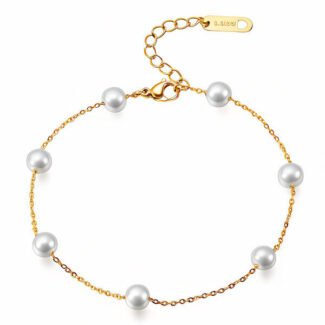 18K gold chain bracelet with white pearls and adjustable clasp