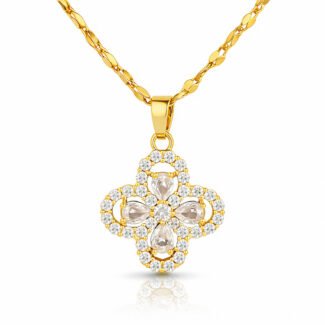 18K gold necklace with clover-shaped crystal pendant