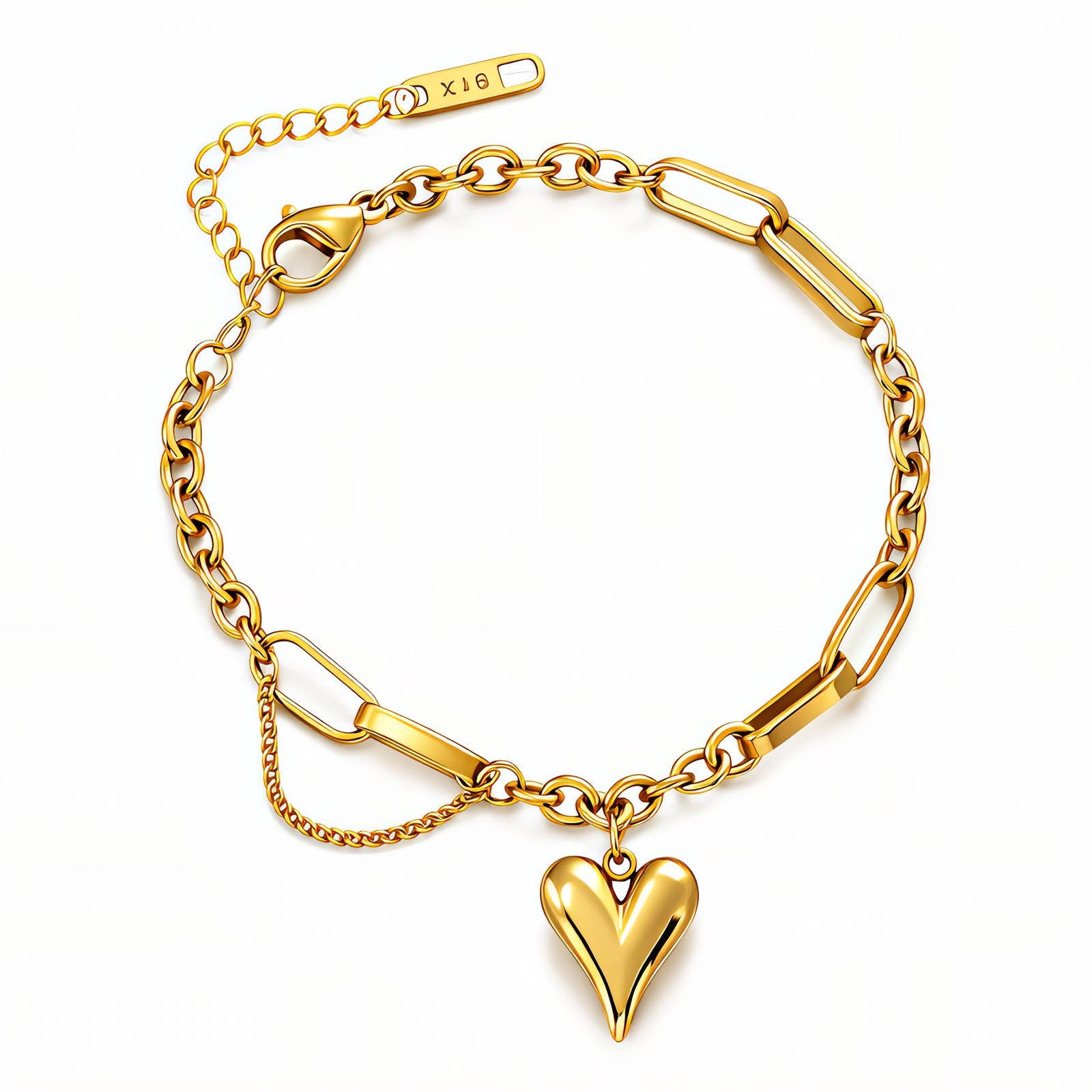 image_0-13.jpg 18K gold bracelet with heart charm and mixed chain links