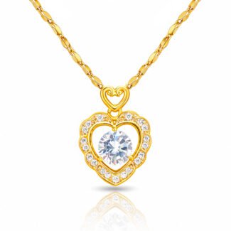 18K gold heart pendant necklace with sparkling central stone and pavé detailing