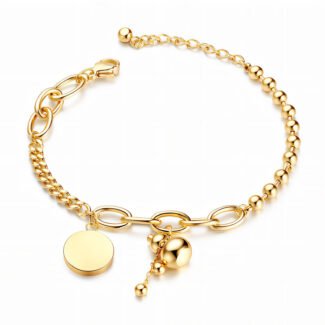 18K gold plated charm bracelet with circle and sphere charms