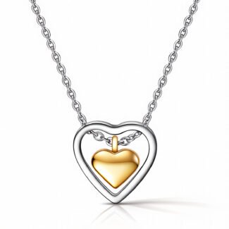 18K gold two-tone heart pendant necklace with silver chain