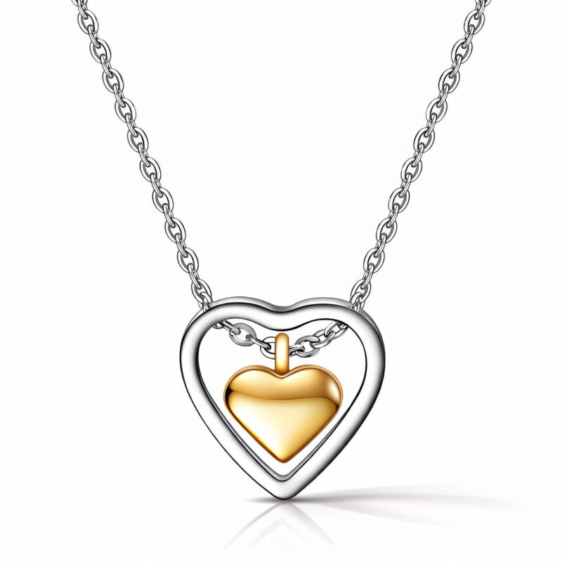 18K gold two-tone heart pendant necklace with silver chain