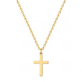 18K gold cross pendant necklace with polished chain