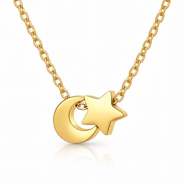 image_0.jpg 18k gold necklace with moon and star pendants on fine gold chain