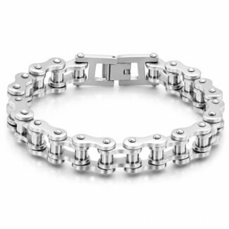 Polished stainless steel chain bracelet with unique link design and secure clasp