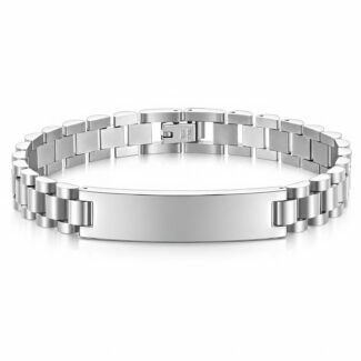 Polished stainless steel ID plate bracelet with chain link design