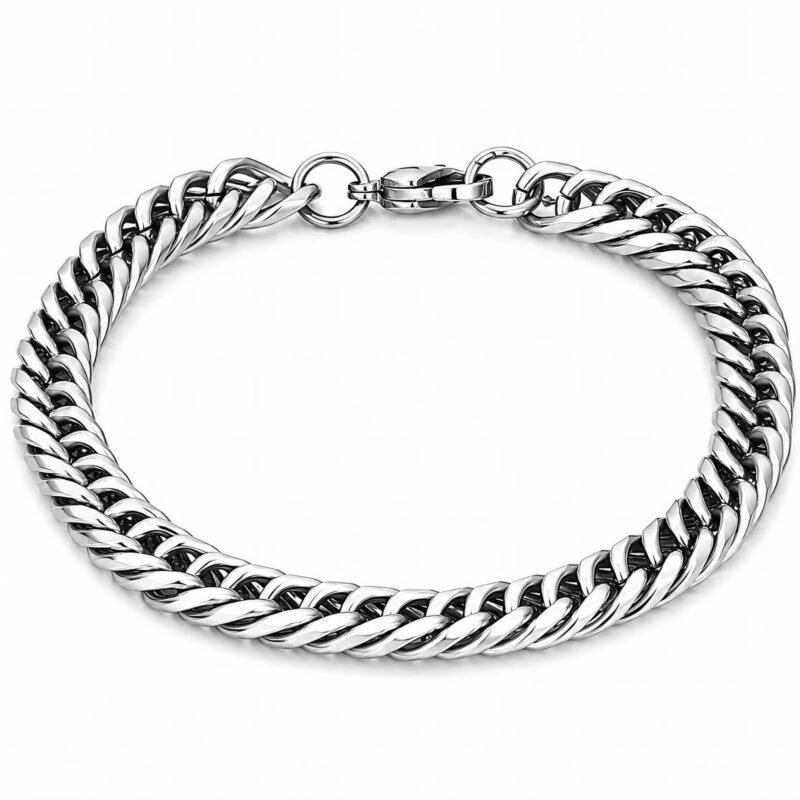 Stainless steel Cuban link bracelet with polished finish and secure clasp
