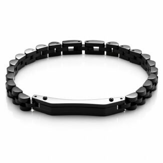 Black PVD stainless steel bracelet with sleek, modern design, set on a white background